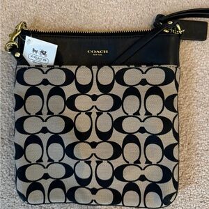 Coach Signature Black and Tan Crossbody Bag